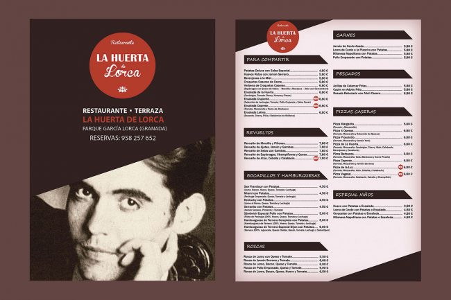Carta restaurante La Huerta de Lorca