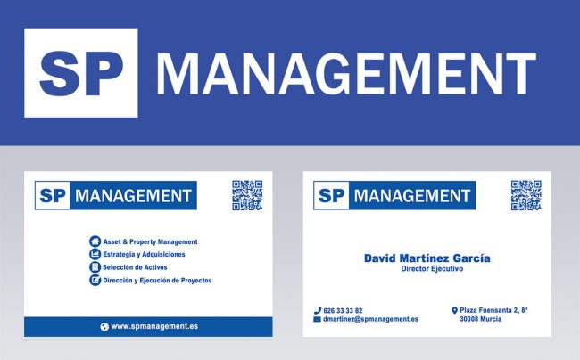 Logo y tarjetas de visita SP Management